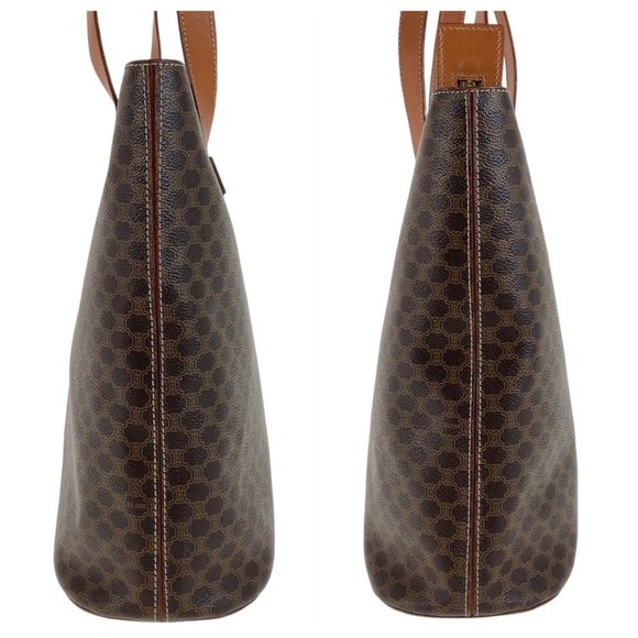 CELINE Vintage Macadam Brown Gold Hardware Leather Tote Bag Handbag Shoulder ... - Picture 5 of 10